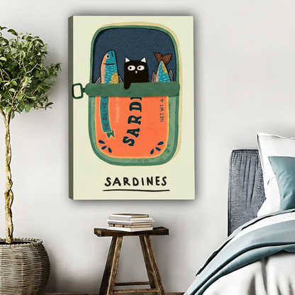 Cat and Sardines Wall Art - Funny Kitchen Poster|Liberty Signs #L471