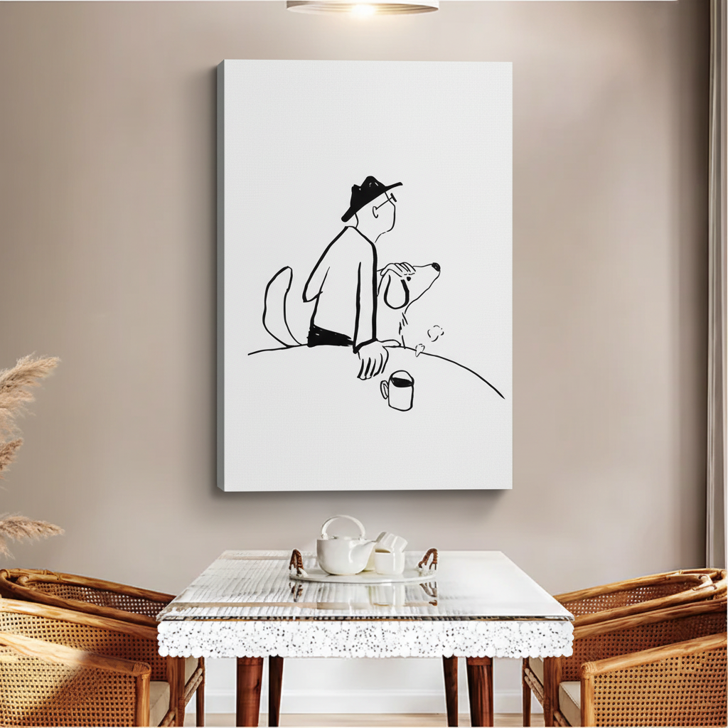 Man and Dog Coffee Moment Art Print - Minimalist Line Drawing|Liberty Signs #L516