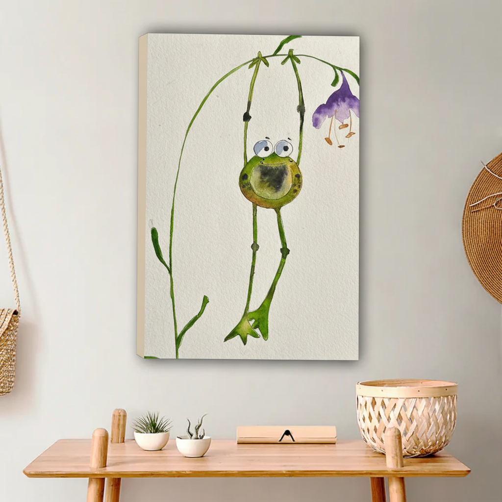 Cute Frog on Flower Swing Wall Art - Whimsical Nursery Canvas|Liberty Signs #L642