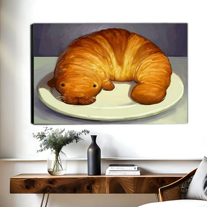 Croissant Cat Print — Funny Quirky Wall Art for Home| Liberty Signs#L940