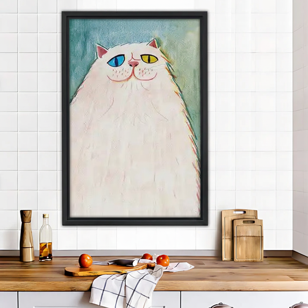 Charming Heterochromia Cat Painting - Cozy Watercolor Wall Art for Cat Lovers|Liberty Signs #L549