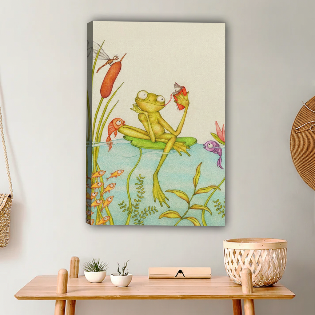 Book Lover Frog Wall Art - Cute Pond Scene Print for Kids Room & Nursery|Liberty Signs #L654