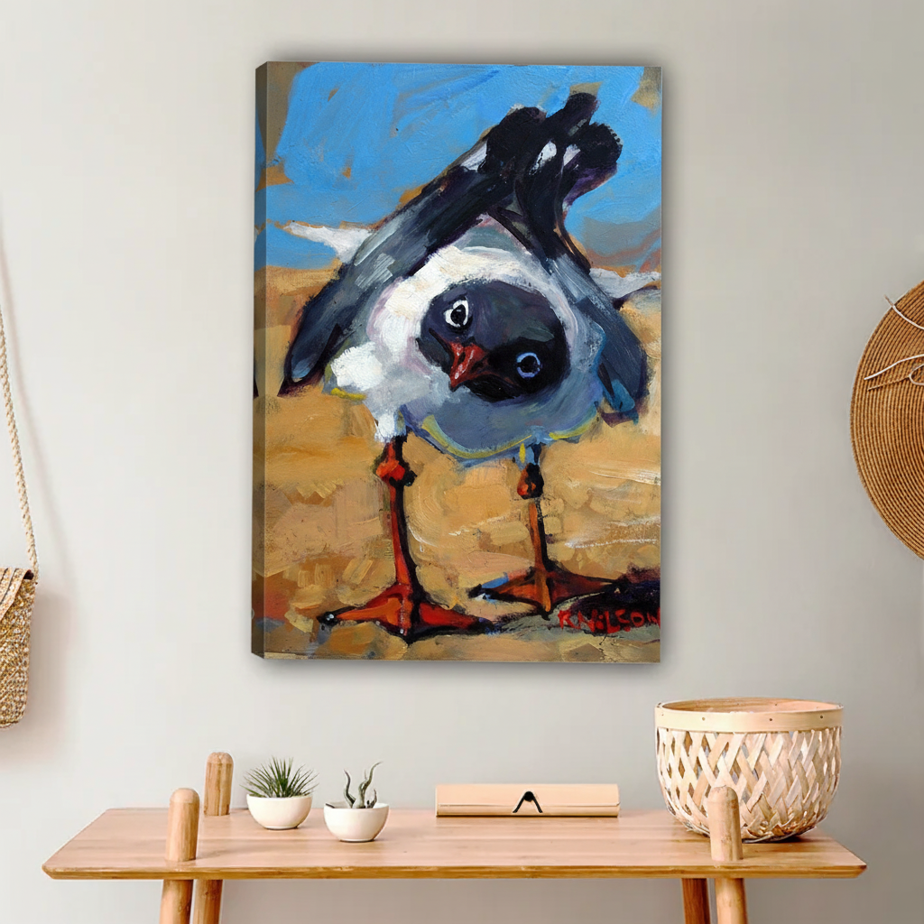 Whimsical Seagull Wall Art - Coastal Bird Canvas Print|Liberty Signs #L632