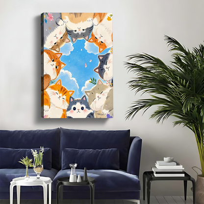 Cats Looking Down Canvas Print - Cute Kitten Circle Wall Art|Liberty Signs #L357