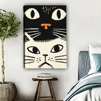Black and White Cat Art Print - Whimsical Dual Cat Face Wall Decor|Liberty Signs #L433