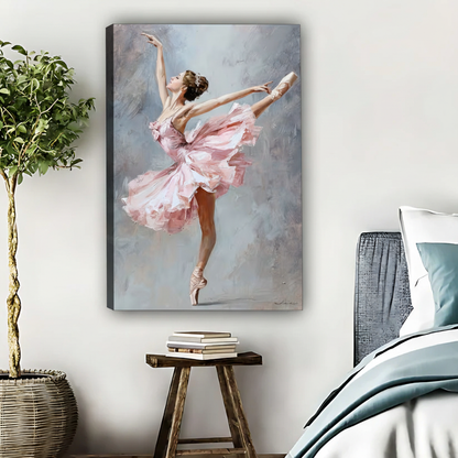 Pink Ballerina Art Print - Elegant Ballet Dancer Canvas Wall Art|Liberty Signs #L617