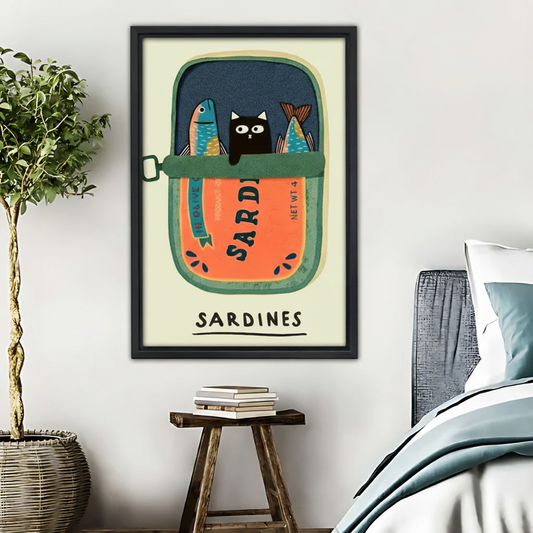 Cat and Sardines Wall Art - Funny Kitchen Poster|Liberty Signs #L471