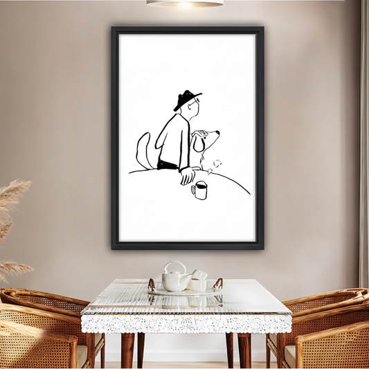 Man and Dog Coffee Moment Art Print - Minimalist Line Drawing|Liberty Signs #L516