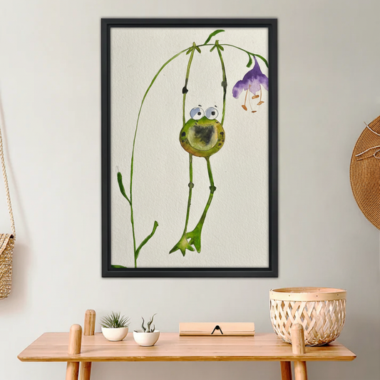 Cute Frog on Flower Swing Wall Art - Whimsical Nursery Canvas|Liberty Signs #L642