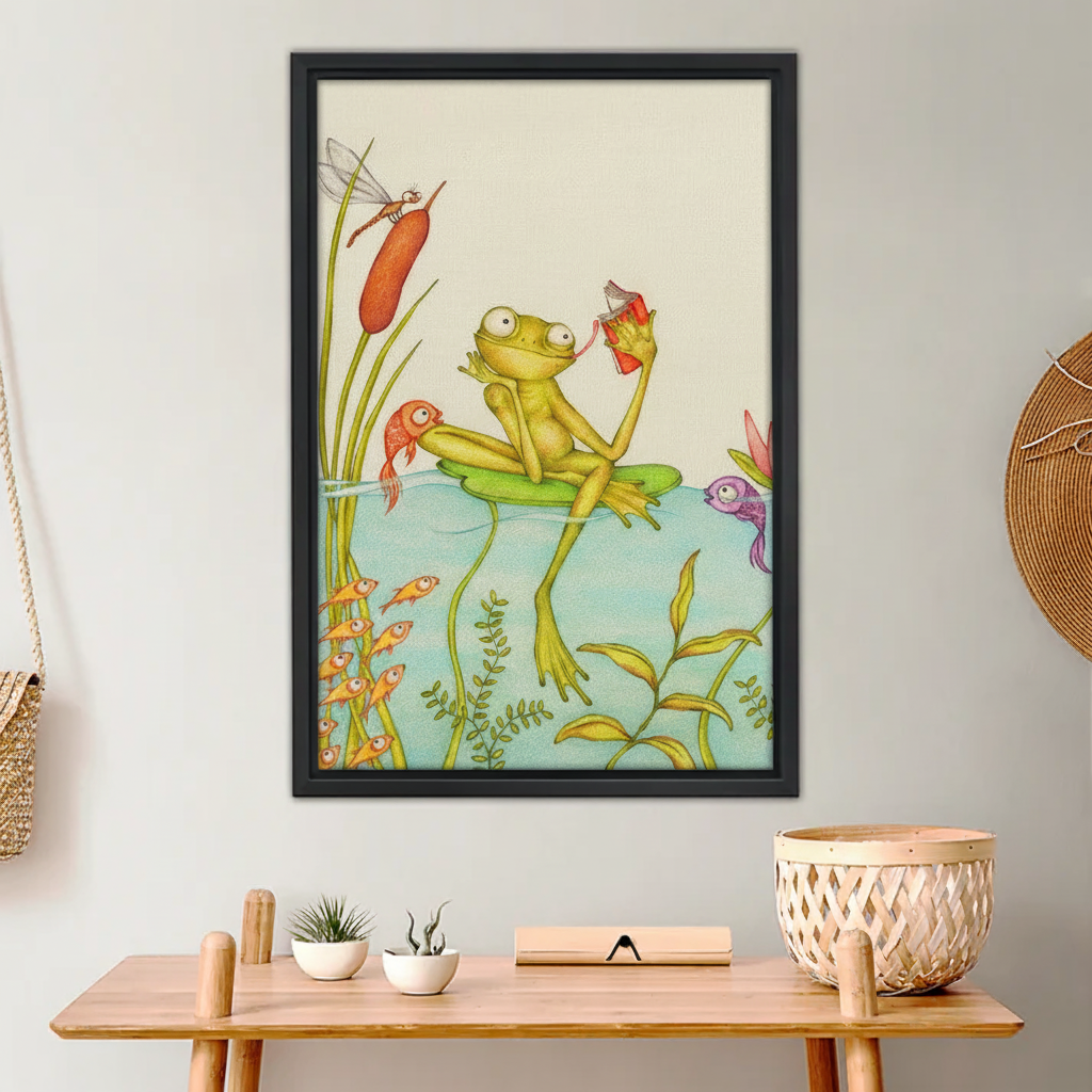 Book Lover Frog Wall Art - Cute Pond Scene Print for Kids Room & Nursery|Liberty Signs #L654