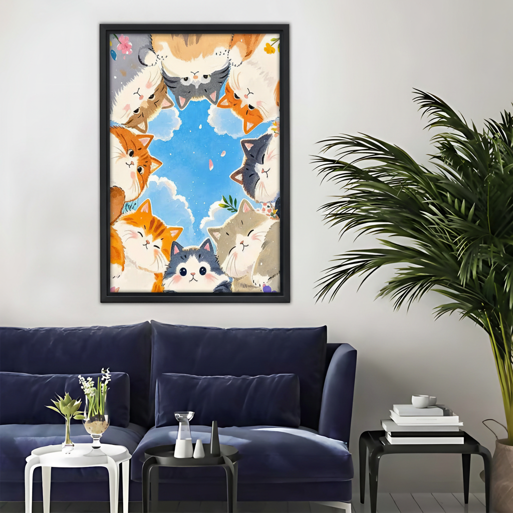 Cats Looking Down Canvas Print - Cute Kitten Circle Wall Art|Liberty Signs #L357