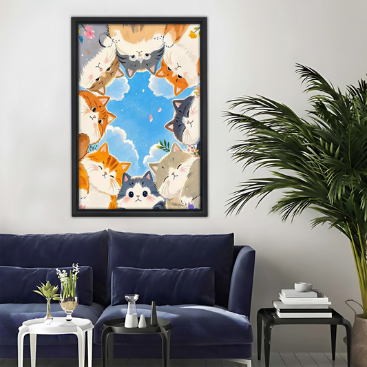 Cats Looking Down Canvas Print - Cute Kitten Circle Wall Art|Liberty Signs #L357