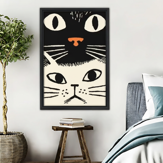 Black and White Cat Art Print - Whimsical Dual Cat Face Wall Decor|Liberty Signs #L433