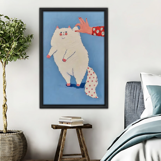 Fluffy White Cat Getting Petted Wall Art - Cute Animal Print|Liberty Signs #L525