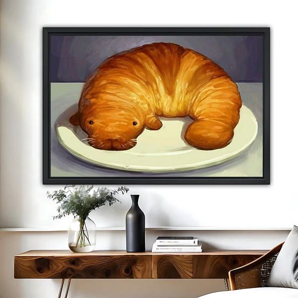 Croissant Cat Print — Funny Quirky Wall Art for Home| Liberty Signs#L940