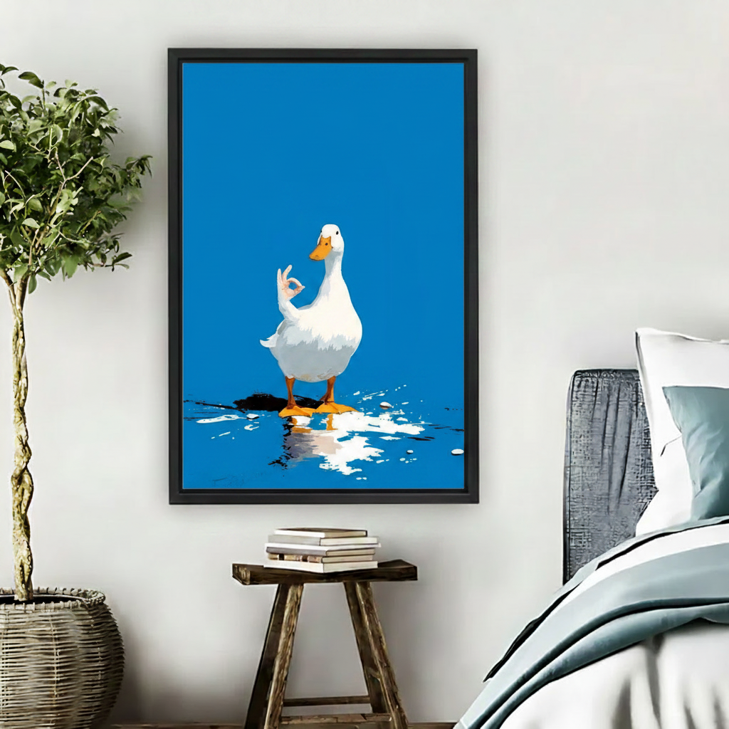Funny Zen Duck OK Gesture Pop Art Wall Print Framed l2040