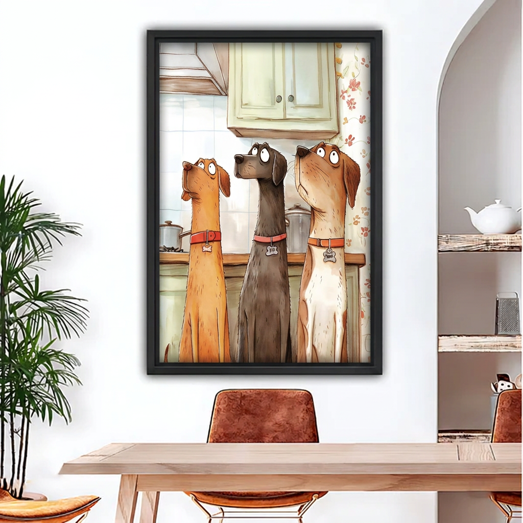 Whimsical Three Dogs Canvas Wall Art | Framed & Unframed l5113