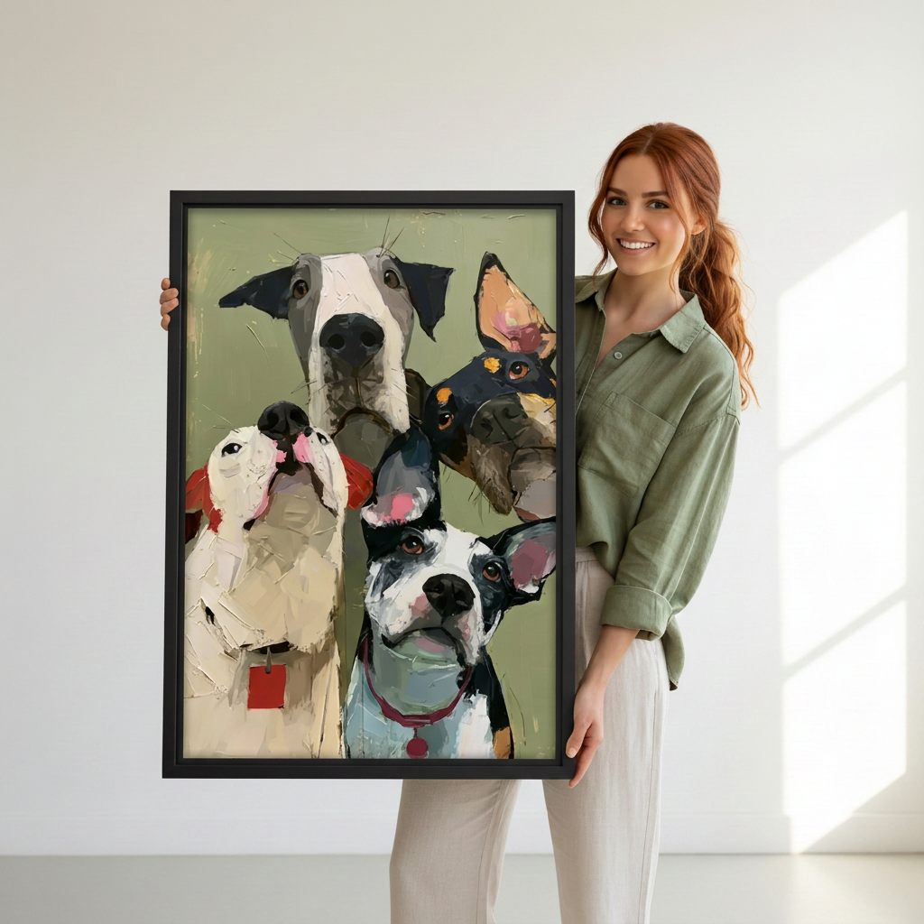 Four Curious Dogs Canvas Wall Art L6526