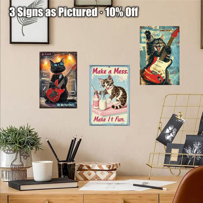 8x12 Cute Cat Metal Sign – Retro Tin Wall Art for Cat Lovers & Kitchens  (1/3/6/10 Pieces)| Liberty Signs #ZH2247