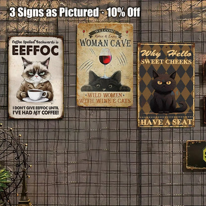8x12 Cute Cat Metal Sign – Retro Tin Wall Art for Cat Lovers & Kitchens  (1/3/6/10 Pieces)| Liberty Signs #ZH2032