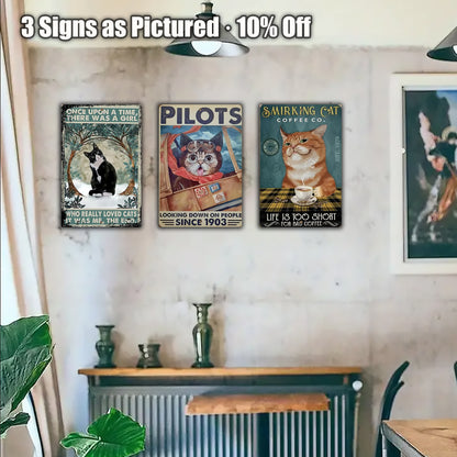 8x12 Cute Cat Metal Sign – Retro Tin Wall Art for Cat Lovers & Kitchens (1/3/6/10 Pieces) | Liberty Signs #ZH2223