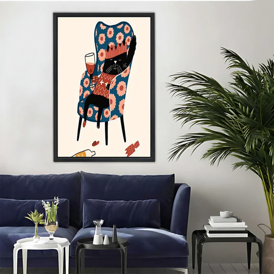 Cat with Wine Wall Art - Whimsical Feline Canvas Print|Liberty Signs #L336