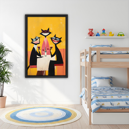 Retro Cool Cats Wine Party Colorful Wall Art Print l3045