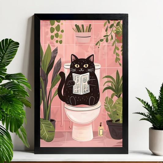 12x18 Black Cat Framed Wall Art – Whimsical Pet-Inspired Print for Kitchen or Entry | Liberty Signs #M7006
