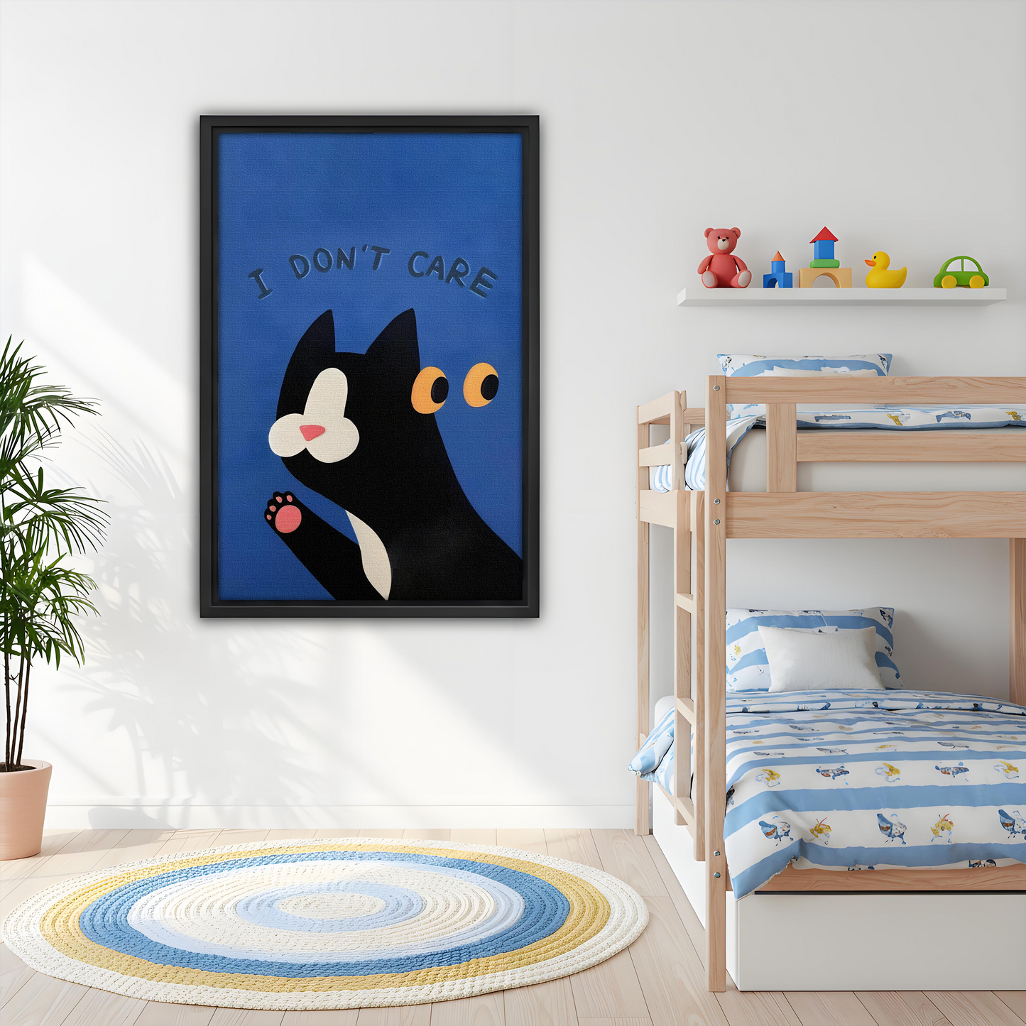 Funny "I Don't Care" Cat Pop Art Framed Canvas l2642