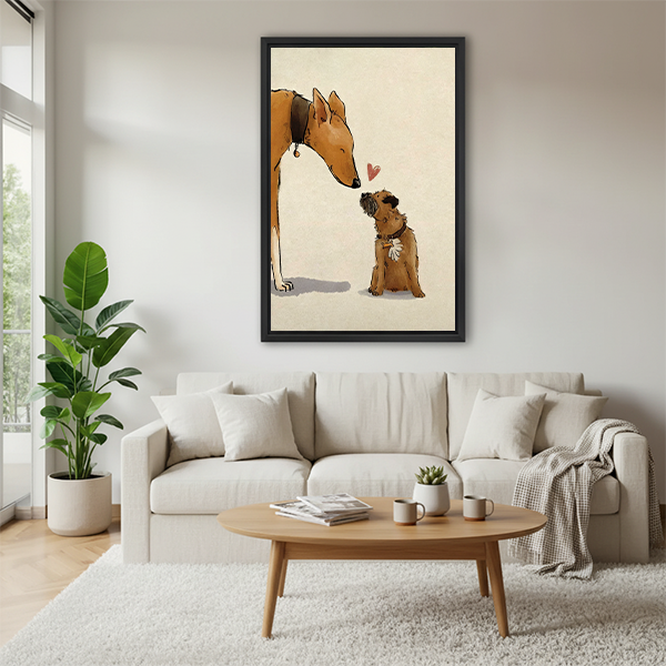 Two Dogs Love Whimsical Illustration Framed Wall Art l2838