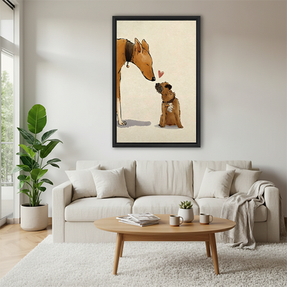 Two Dogs Love Whimsical Illustration Framed Wall Art l2838
