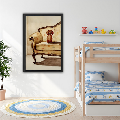 Vintage Dachshund on Sofa Wall Art Print l3144