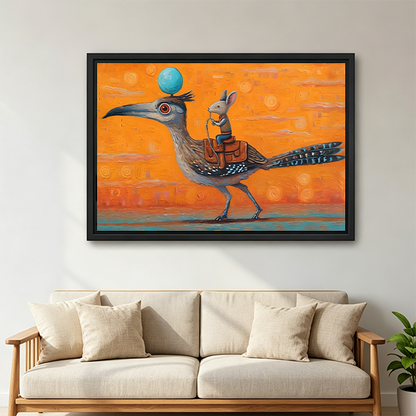 Surreal Roadrunner Rabbit Rider Whimsical Wall Art Print l2937