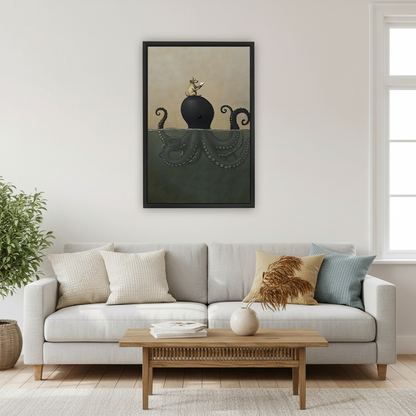 Dog Riding Giant Octopus Dark Fantasy Framed Canvas l3244