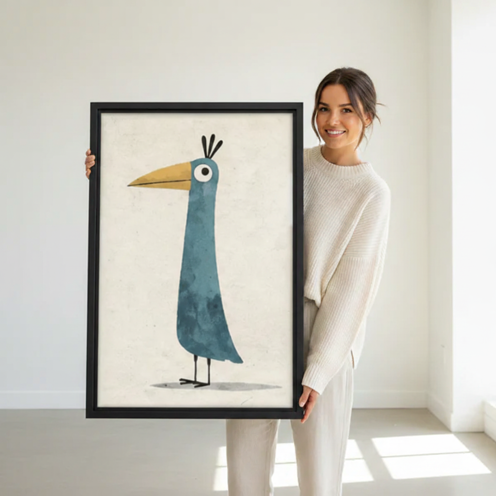 Blue Heron Bird Wall Art – Minimalist Framed Canvas Print|Liberty Signs#L1750