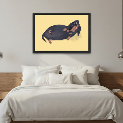 Chubby Dachshund Framed Canvas Wall Art - Funny Dog Print for Bedroom Decor