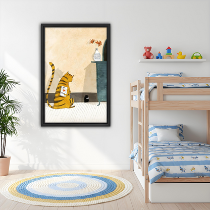 	Cute tabby cat Valentine illustration framed print – kids bedroom whimsical wall art