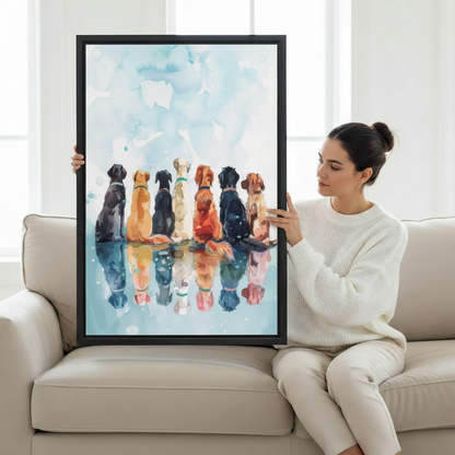 Watercolor Dogs Sitting Together Framed Wall Art Print l2003
