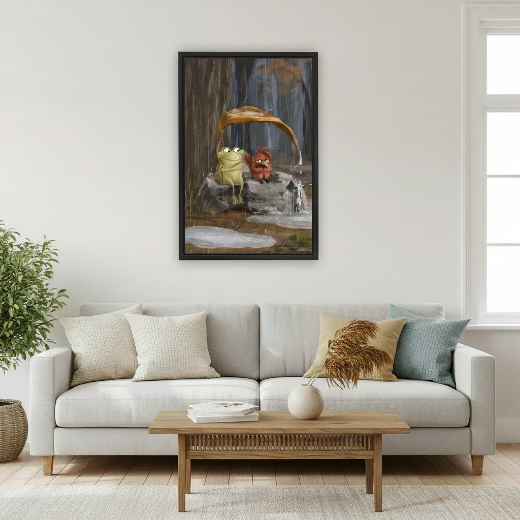 Rainy Day Frog Squirrel Friendship Whimsical Wall Art l2032