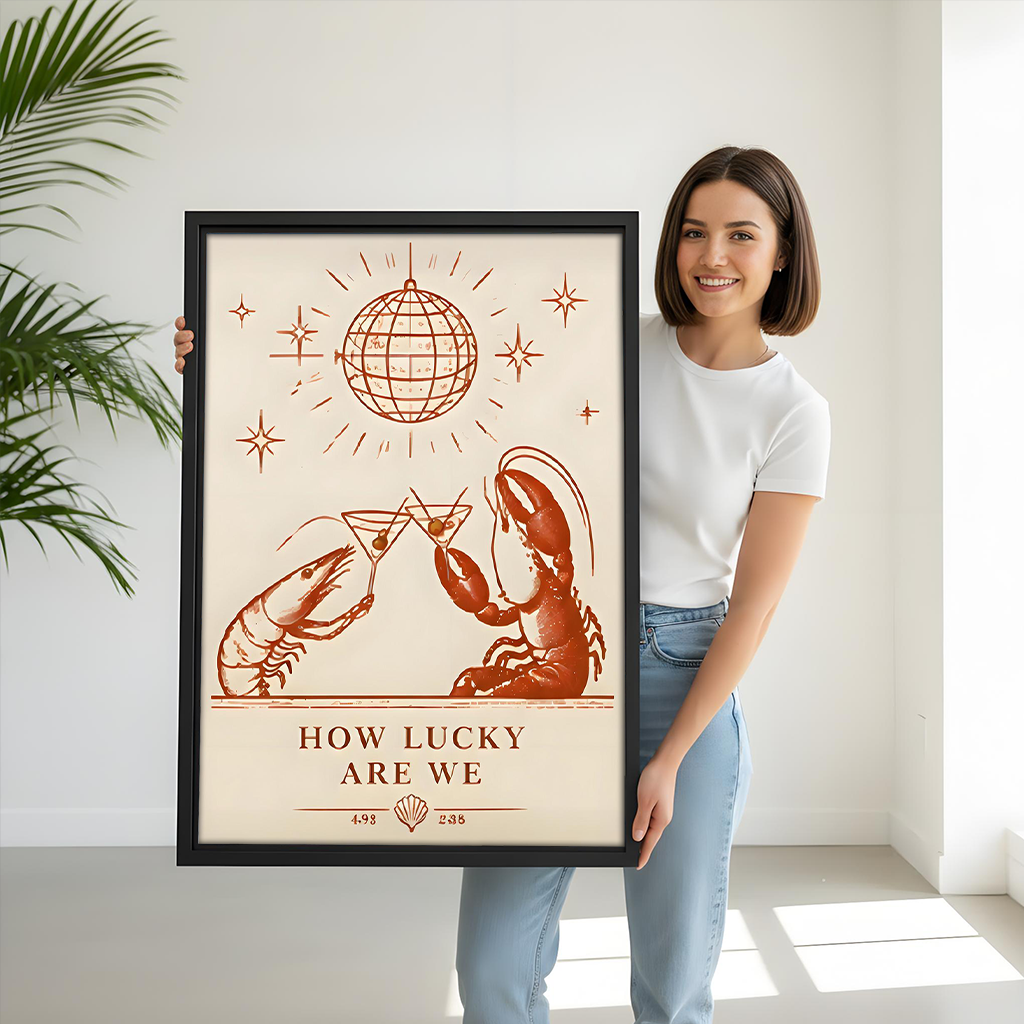 Vintage Lobster & Shrimp Canvas Wall Art | Framed & Unframed l4353
