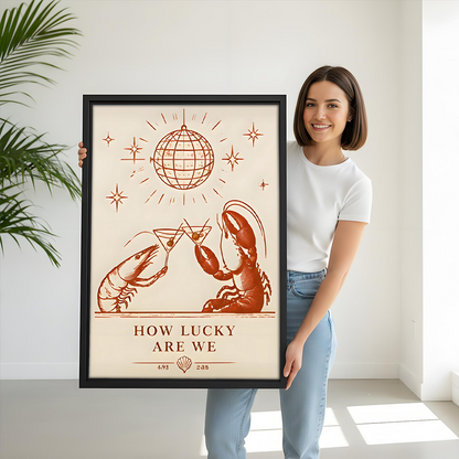 Vintage Lobster & Shrimp Canvas Wall Art | Framed & Unframed l4353