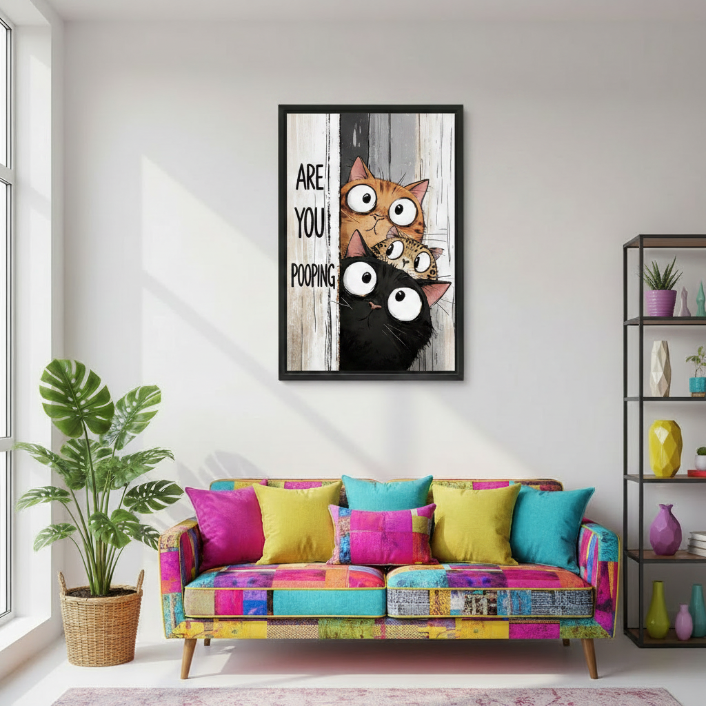 Funny Cat Bathroom Wall Art Framed Print l2004