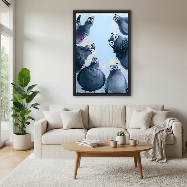 Cartoon Pigeon Framed Wall Art Print Above Sofa Living Room Decor
