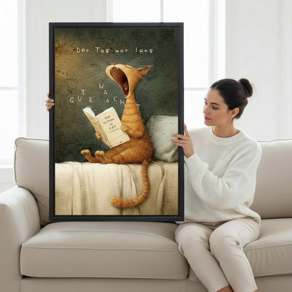 Funny Cat Reading Wall Art – Whimsical Bedroom Poster l2013