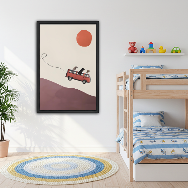 Dogs red van framed wall art in kids bedroom nursery decor