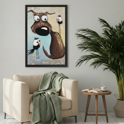 Funny Dog & Birds Whimsical Canvas Wall Art l2021