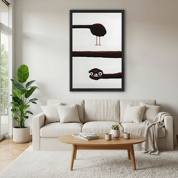 Funny Peekaboo Bird Minimalist Canvas Wall Art l3058