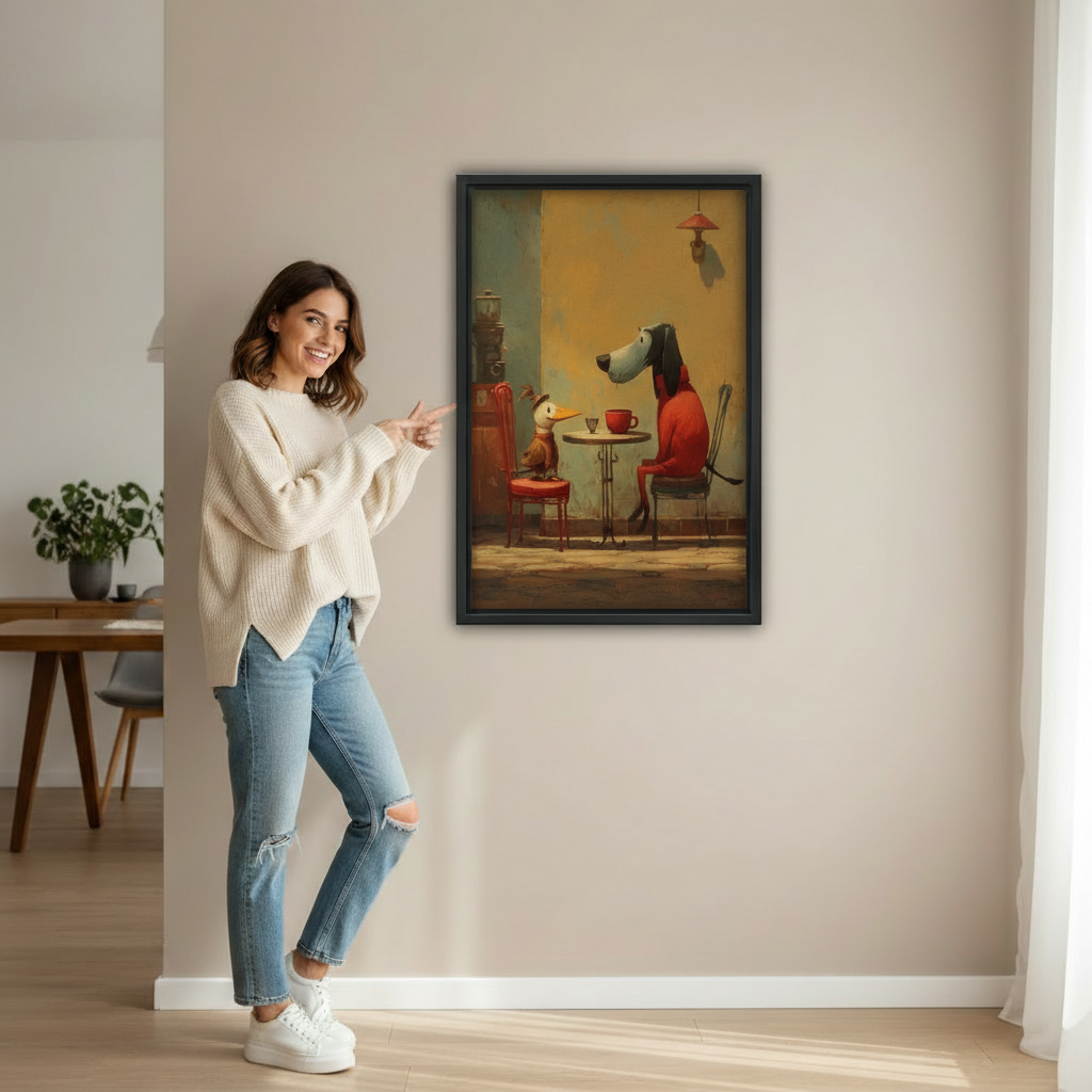 Whimsical Animal Cafe Wall Art Framed Canvas l2035