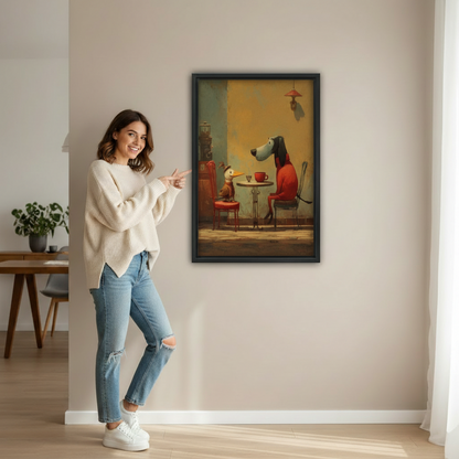 Whimsical Animal Cafe Wall Art Framed Canvas l2035