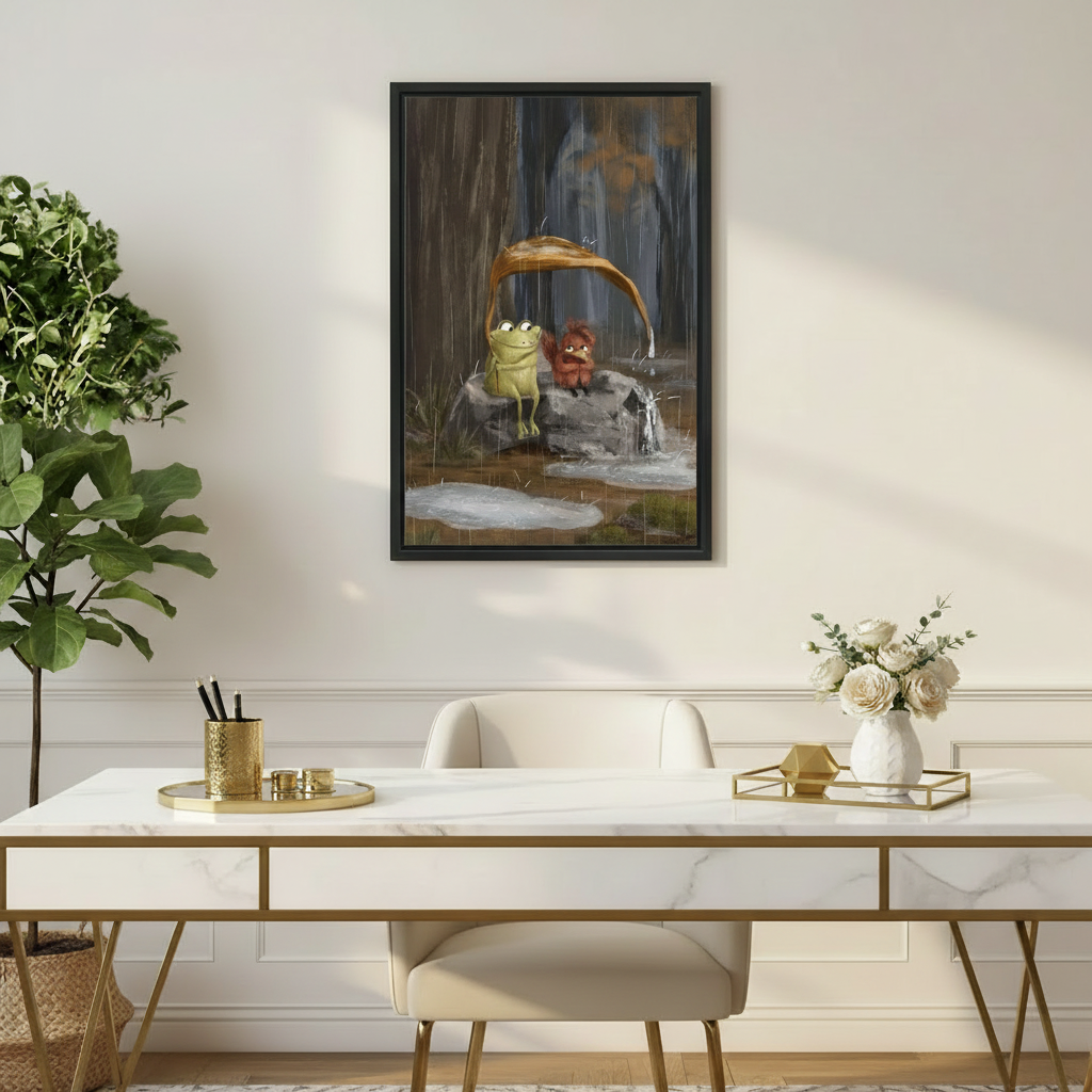 Rainy Day Frog Squirrel Friendship Whimsical Wall Art l2032